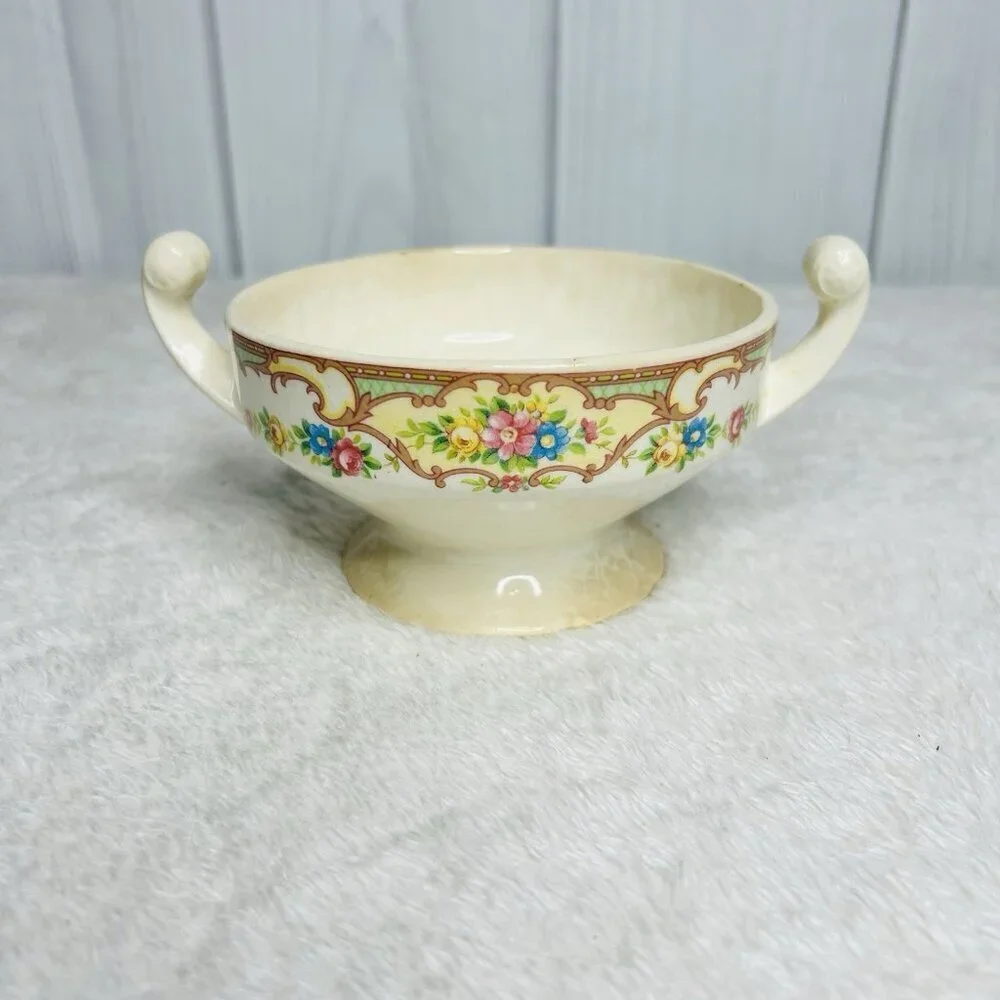 Mount Clemens Pottery Mildred Mini Sugar Bowl No Lid Gold Trim USA Vtg Antique